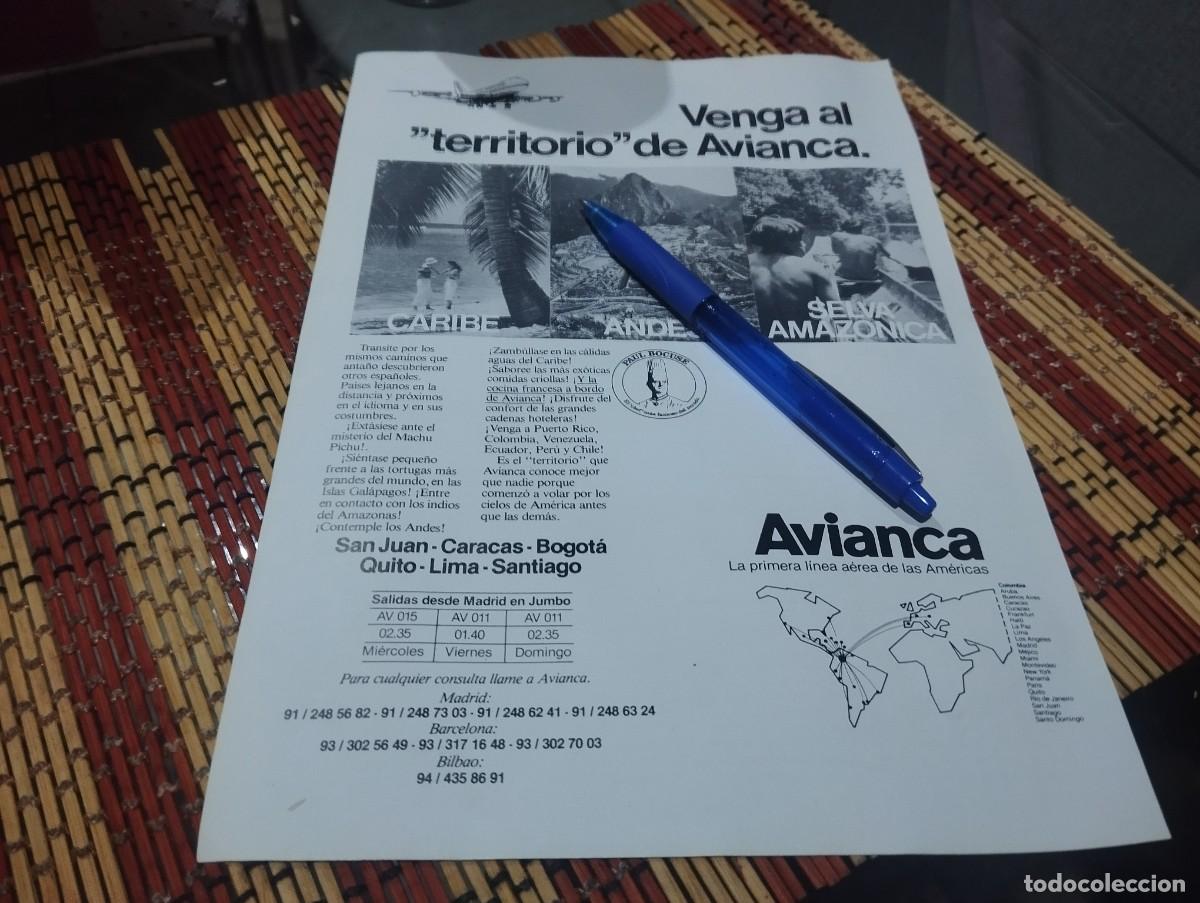 Cat&aacute;logos publicitarios: AVIANCA LINEAS AEREAS CLIPPING HOJA ANUNCIO PUBLICIDAD REVISTA A&Ntilde;OS 80