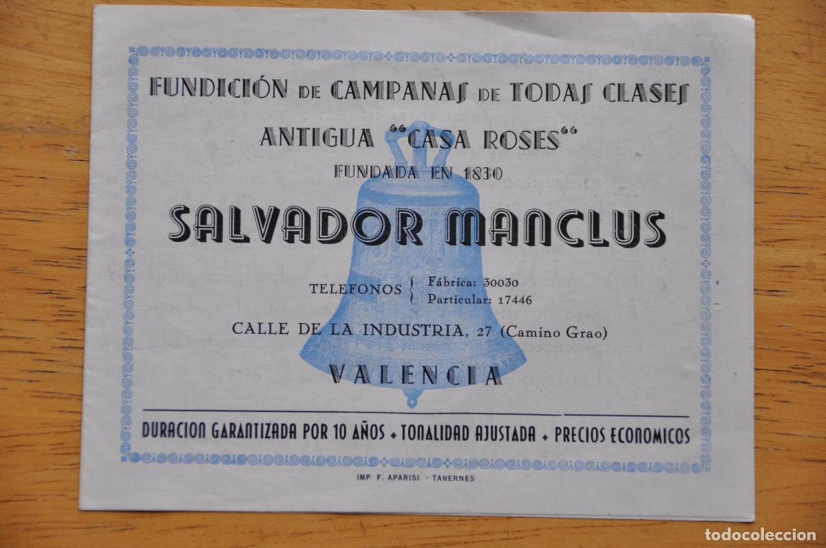 Cat&aacute;logos publicitarios: FOLLETO DE LA FUNDICI&Oacute;N DE CAMPANAS SALVADOR MANCLUS (VALENCIA) - ANTIGUA &rdquo;CASA ROSES&rdquo;