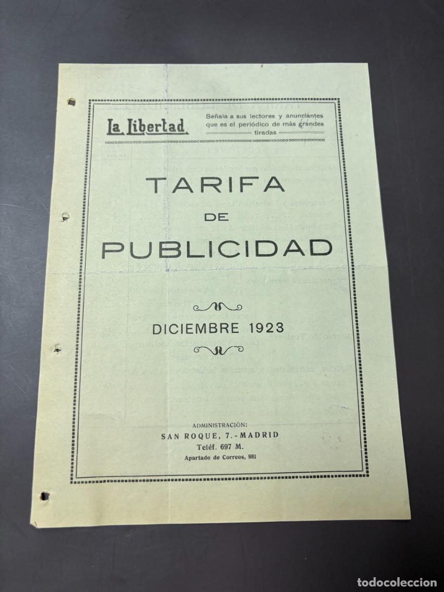 Cat&aacute;logos publicitarios: TARIFA DE PRECIOS PERI&Oacute;DICO LA LIBERTAD &ndash; MADRID &ndash; DICIEMBRE 1923 &ndash;