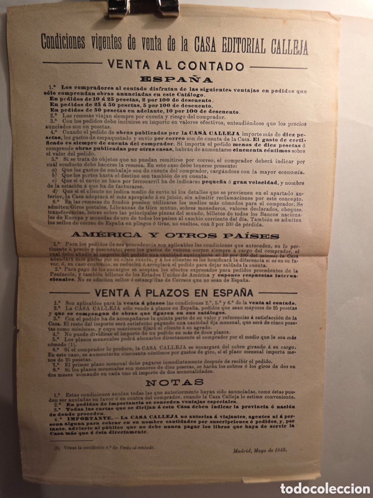 Cat&aacute;logos publicitarios: CALLEJA. CASA EDITORIAL. HOJA PUBLICITARIA. MADRID. MAYO 1913