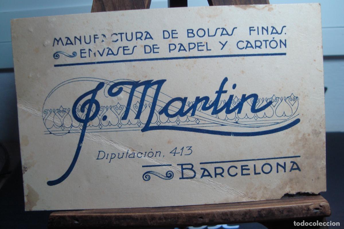 Cat&aacute;logos publicitarios: ANTIGUA TARJETA COMERCIAL. MARTIN. MANUFACTURA BOLSAS FINAS ENVASES PAPEL CARTON BARCELONA