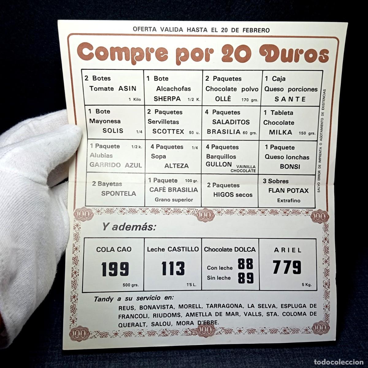 Cat&aacute;logos publicitarios: Folleto publicitario billete 100 pesetas Manuel de Falla Supermercados Tandy (210x245mm) Tarragona