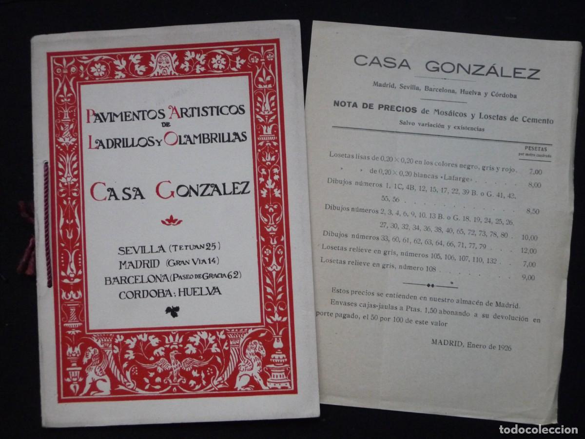 Catalogues publicitaires: CASA GONZALEZ . PAVIMENTOS ARTISTICOS. MOSAICOS Y LOSETAS. LISTA DE PRECIOS A&Ntilde;O 1926