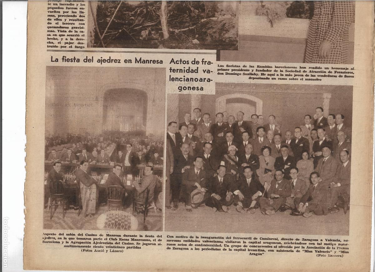 Cat&aacute;logos publicitarios: A&Ntilde;O 1933 RECORTE PRENS CASINO DE MANRESA FIESTA AJEDREZ CLUB ESCACS MANRESANO AGRUPACION AJEDRECISTA
