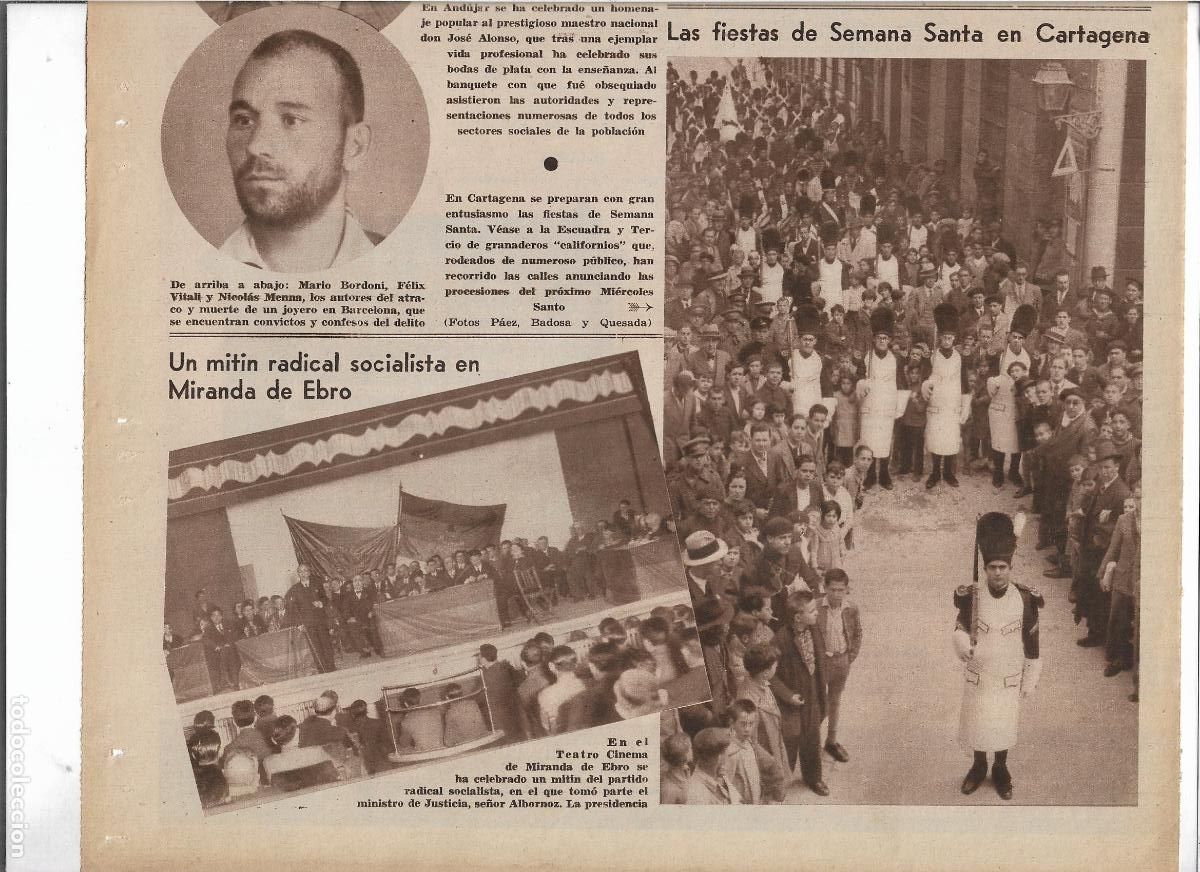 Cat&aacute;logos publicitarios: A&Ntilde;O 1933 CARTAGENA SEMANA SANTA ESCUADRA TERCIOS GRANADEROS CALIFORNIOS ANUNCIAN PROCESION MIERCOLES