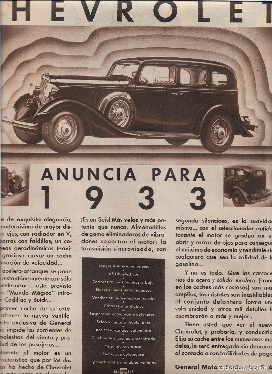 Cat&aacute;logos publicitarios: A&Ntilde;O 1933 RECORTE PRENSA PUBLICIDAD COCHE AUTOMOVIL CHEVROLET GENERAL MOTORS