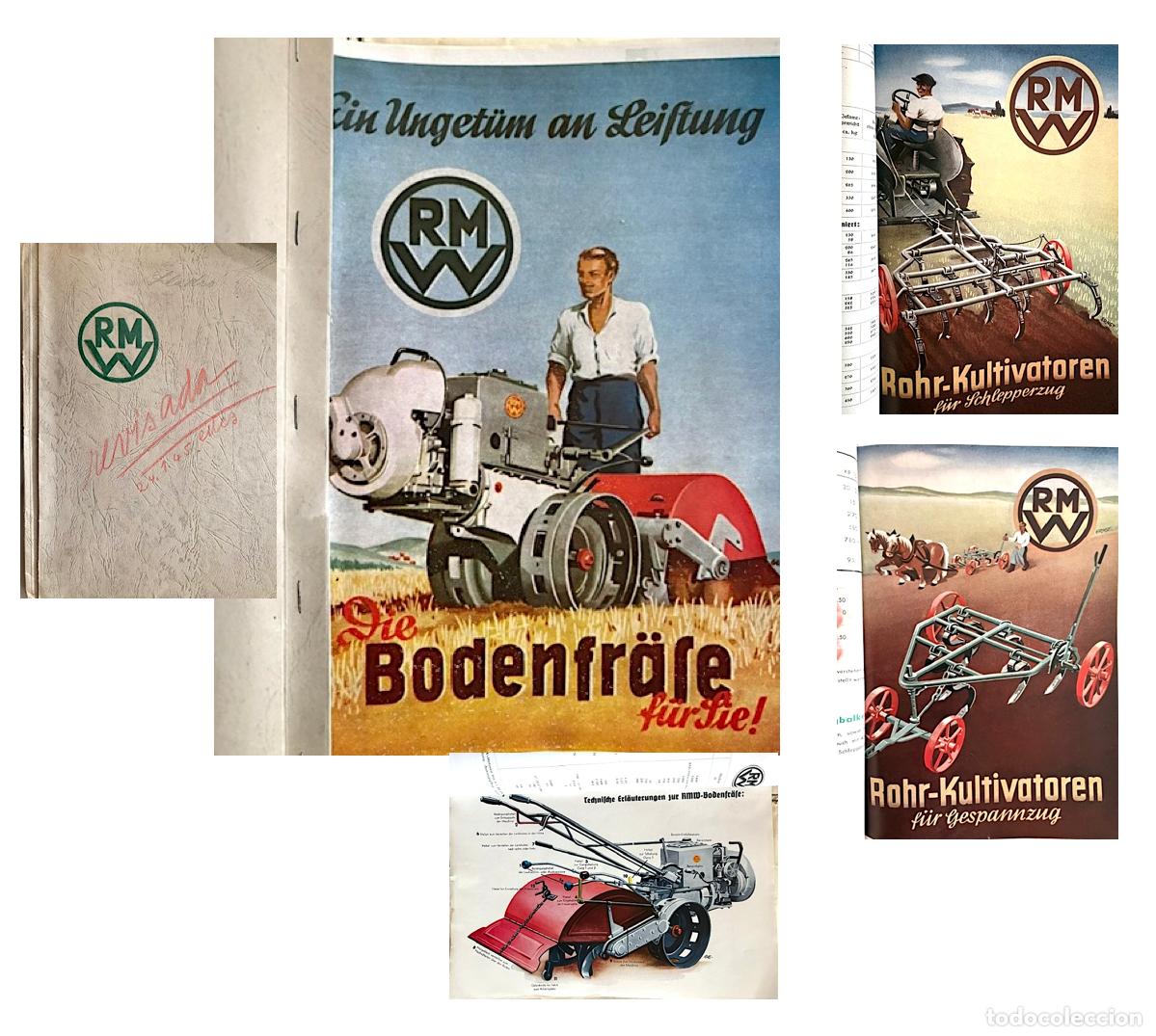 Werbekataloge: Carpeta de RMW (Rotenburger Metallwerke) dirigida a Espa&ntilde;a. Postguerra 1945. Tractores, motocultore