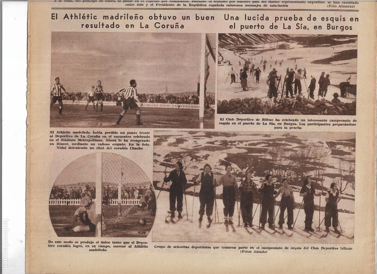 Cat&aacute;logos publicitarios: A&Ntilde;O 1933 RECORTE PRENSA CAMPEONATO ESQUI CLUB DEPORTIVO BILBAO PUERTO LA SIA BURGOS