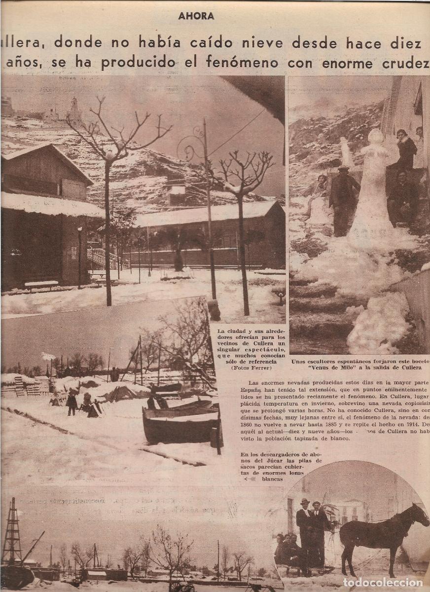 Cat&aacute;logos publicitarios: A&Ntilde;O 1933 RECORTE PRENSA NIEVE GRAN NEVADA EN CULLERA TRINEO