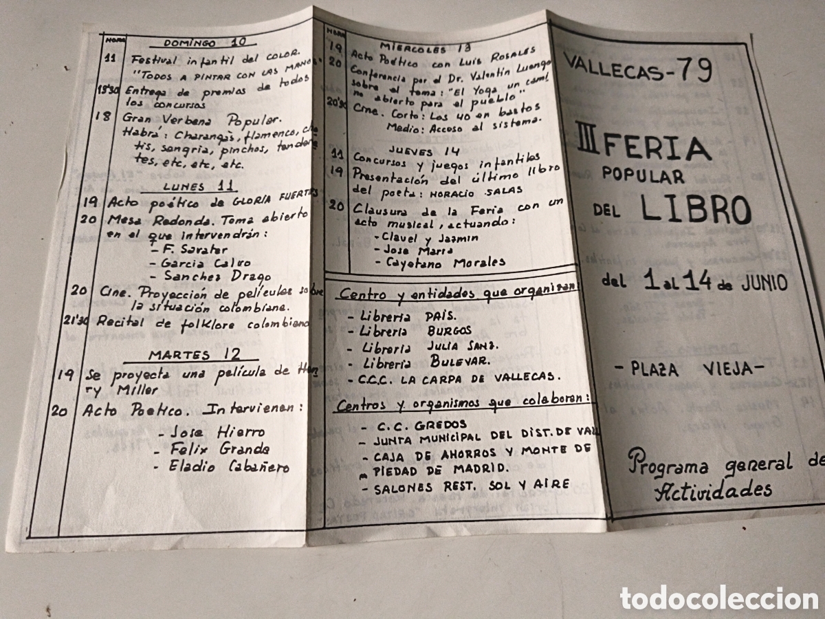 Cat&aacute;logos publicitarios: Programa III Feria popular del Libro Vallecas 1979 - Foto 3