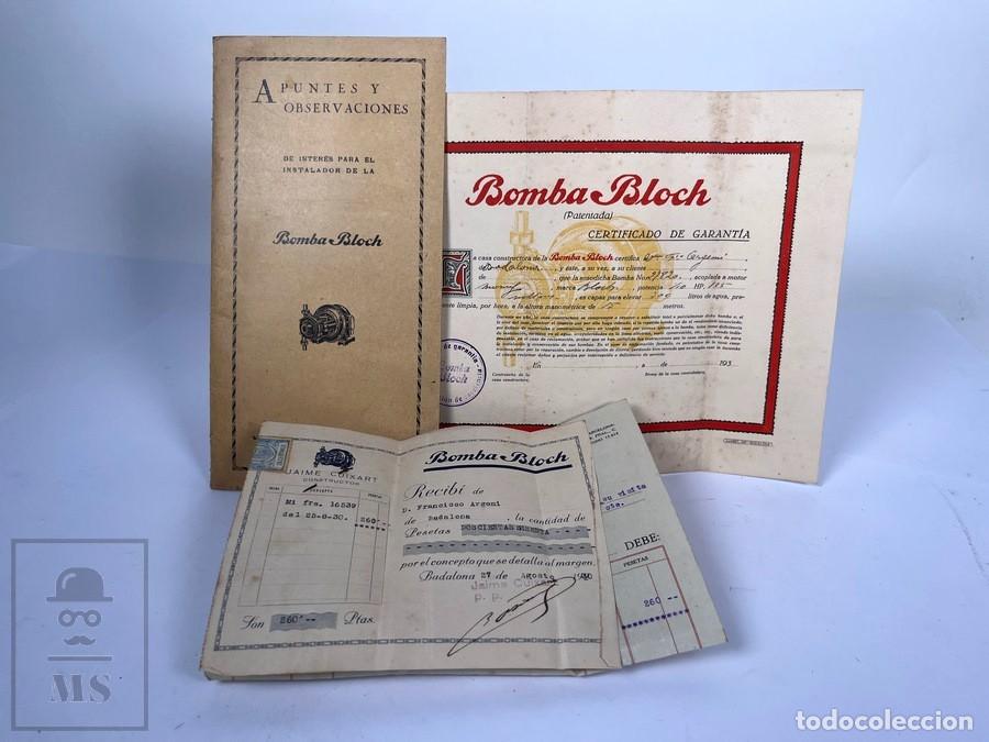 Advertising Catalogs: Folleto Publicitario con Garantia y Factura - Bomba Bloch - Jaime Cuixart Badalona A&ntilde;o 1930