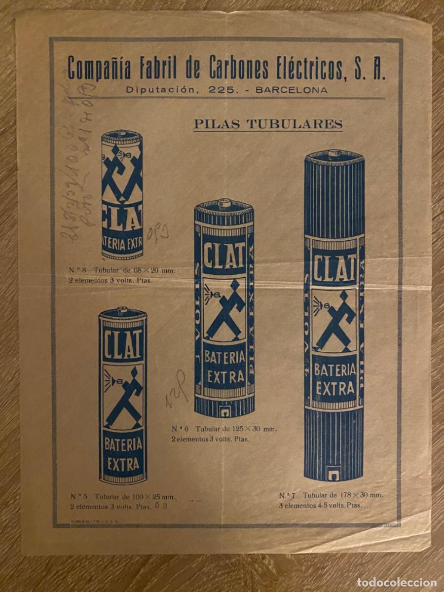 Cat&aacute;logos publicitarios: ANTIGUA PUBLICIDAD PILAS TUBULARES CLAT COMPA&Ntilde;&Iacute;A FABRIL CARBONES EL&Eacute;CTRICOS BARCELONA