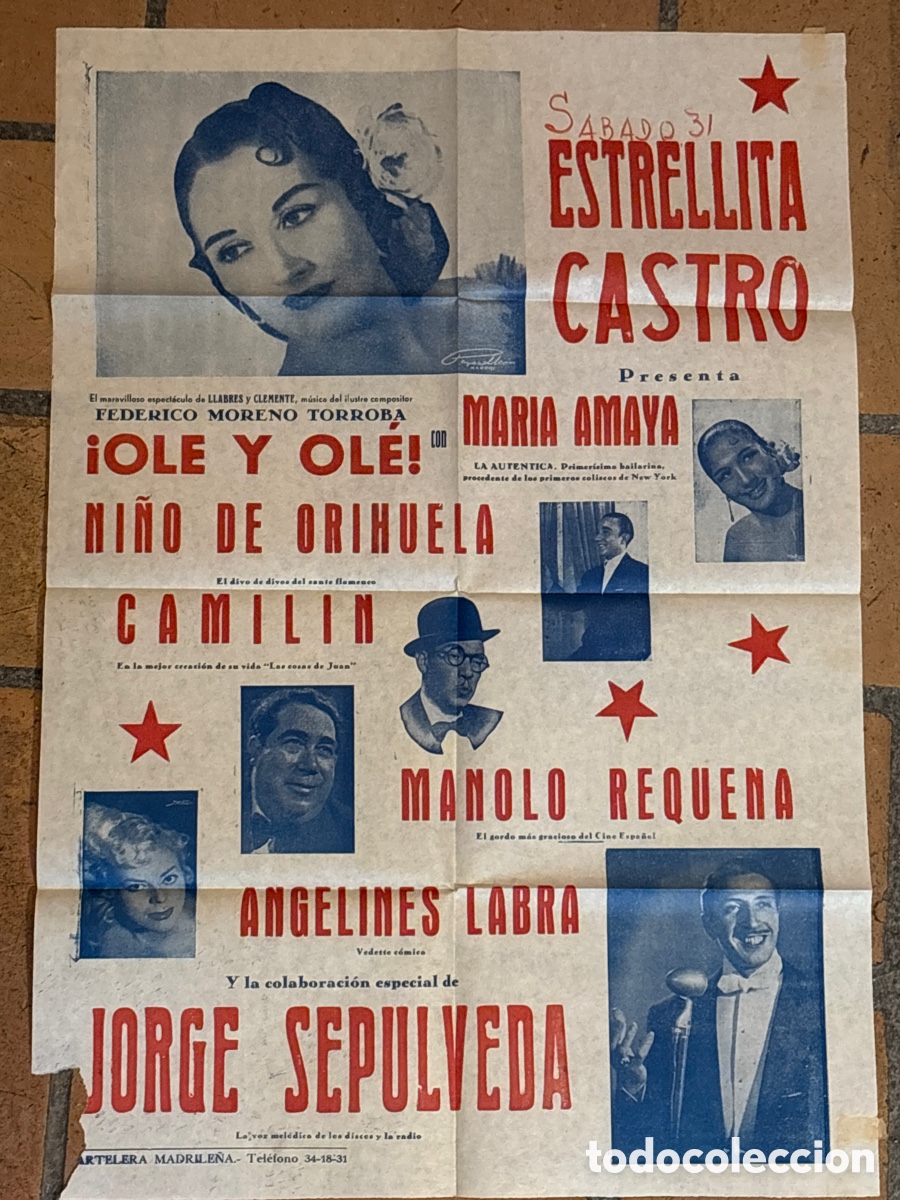 Cat&aacute;logos publicitarios: Cartel p&oacute;ster de variedades Estrellita Castro y su compa&ntilde;&iacute;a