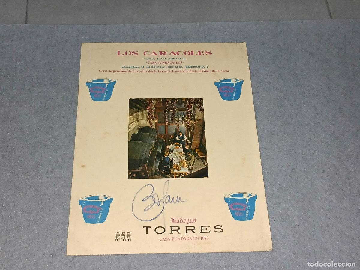 Werbekataloge: Papel antiguo. Men&uacute; minuta restaurante Los Caracoles, firmado por el due&ntilde;o Bofarull