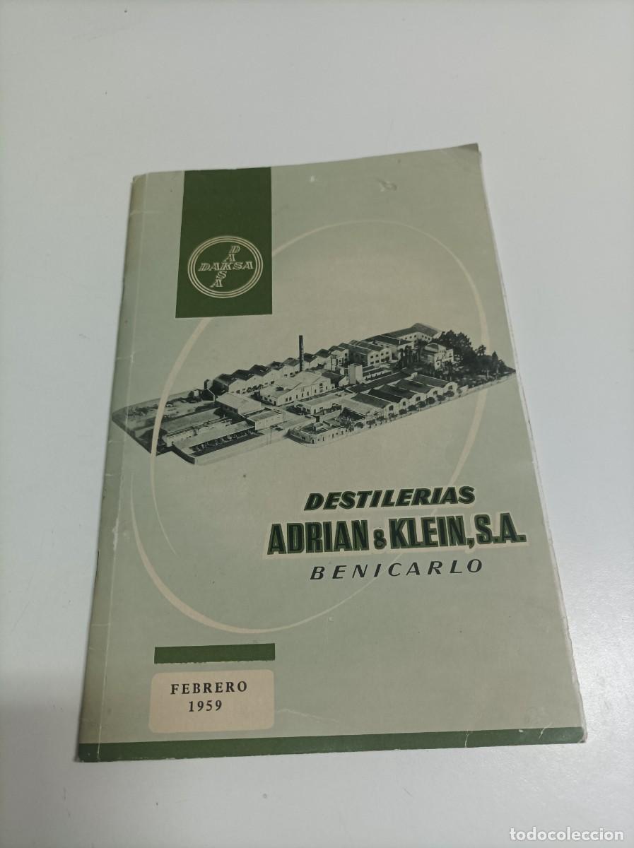 Cat&aacute;logos publicitarios: Cat&aacute;logo publicitario Destiler&iacute;as Adri&aacute;n & Klein, S.A. Benicarl&oacute; (Castell&oacute;n). A&ntilde;o 1959.