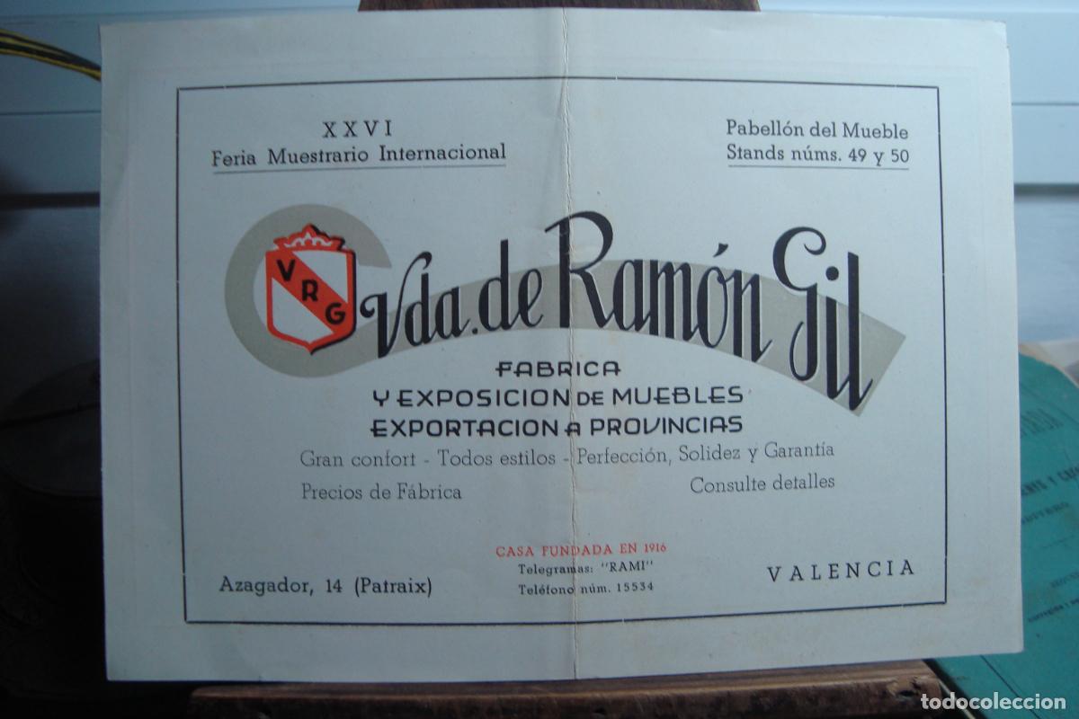 Cat&aacute;logos publicitarios: ANTIGUO DIPTICO FERIA INTERNACIONA PABELLON MUEBLE. VDA. RAMON GIL. PATRAIX VALENCIA
