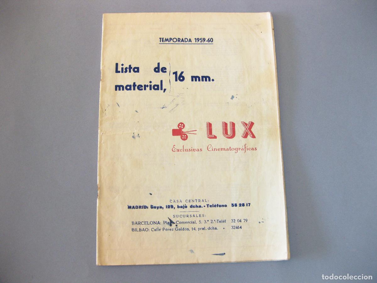 Advertising Catalogs: CAT&Aacute;LOGO DE PEL&Iacute;CULAS DE CINE DE 16 MM. LISTA DE MATERIAL LUX. TEMPORADA 1959