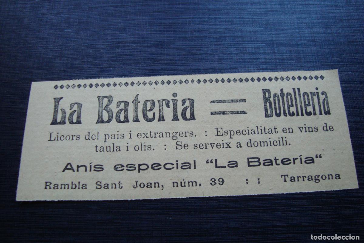 Cat&aacute;logos publicitarios: ANTIGUA PUBLICIDAD LA BATERIA BOTELLERIA. ANIS TARRAGONA - CASALS PERRUQUER.