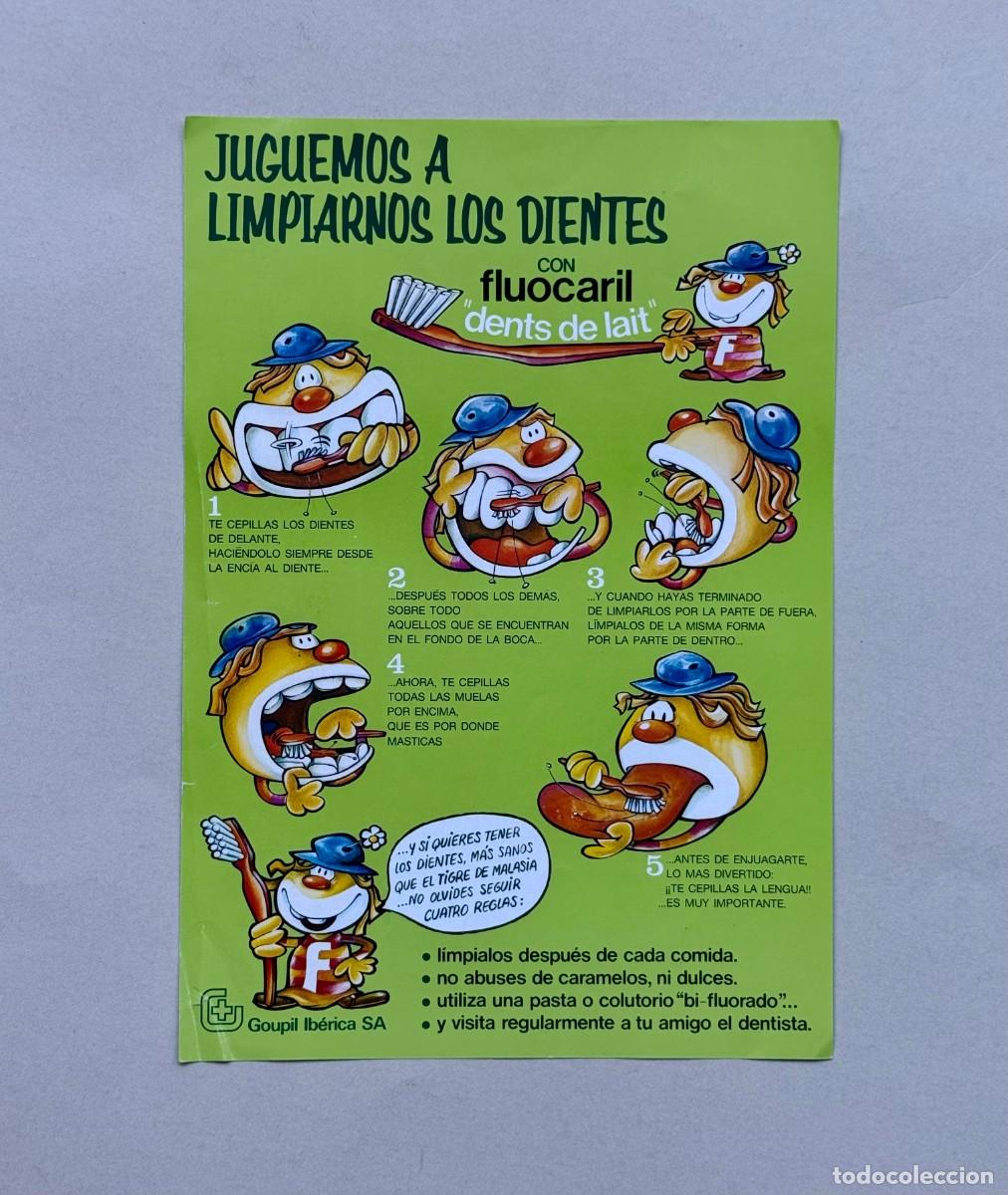 Cat&aacute;logos publicitarios: Folleto publicitario Fluocaril. Cepillo &rdquo;dents de lait&rdquo;. Jugaremos a limpiarnos los dientes.