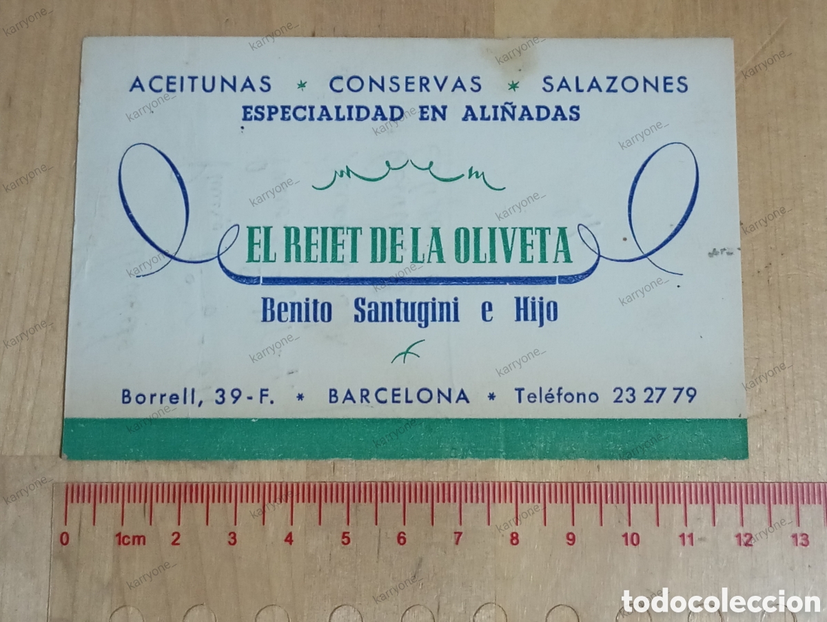Cat&aacute;logos publicitarios: A&ntilde;os 50 Antigua tarjeta comercial Barcelona Reiet de la Oliveta Benito Santugini Actual Federal Caf&eacute;