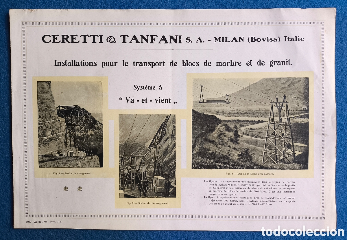 Cat&aacute;logos publicitarios: CERETTI & TANFANI CATALOGUE INSTALLATION TRANSPORT BLOCS MARBRE ET GRANIT 1924