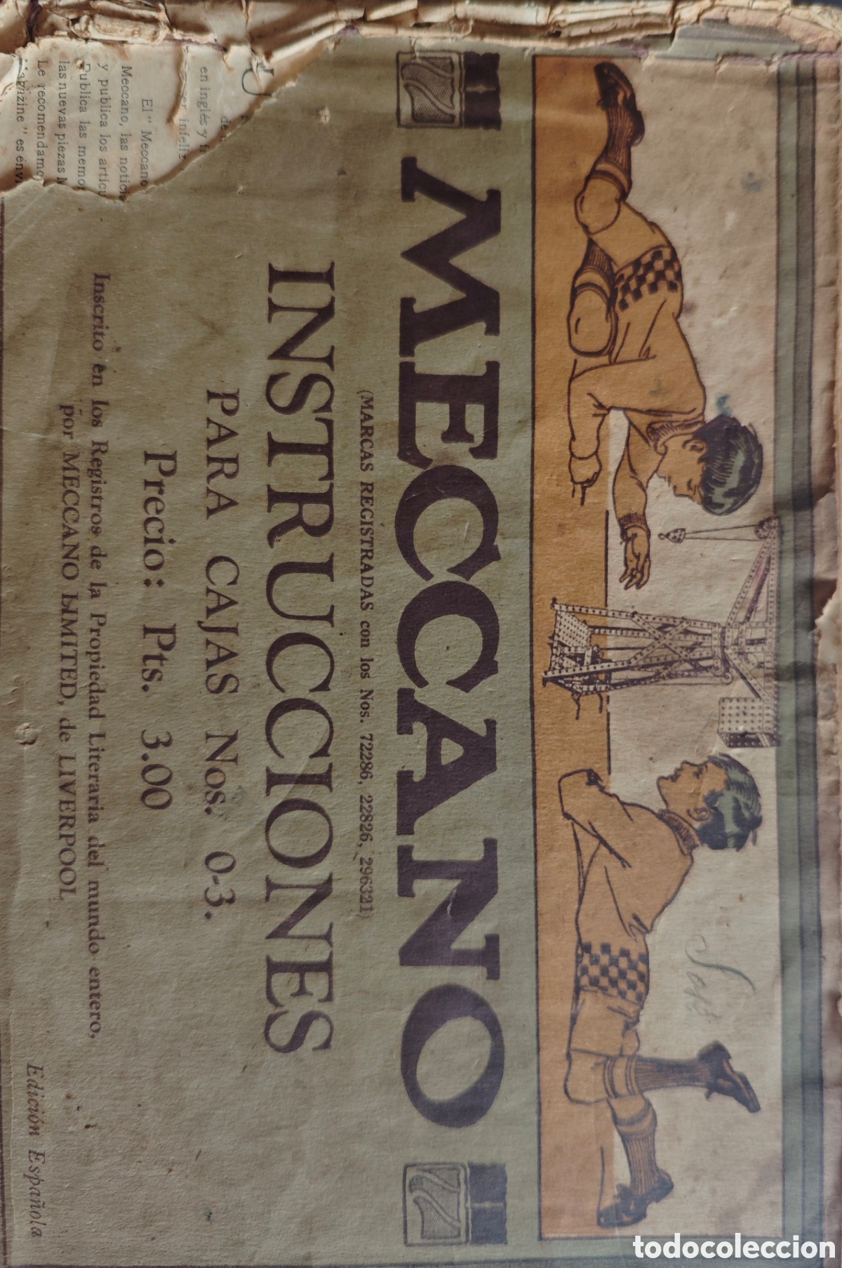 Cat&aacute;logos publicitarios: Instrucciones Meccano Cajas 0 a 3 - Precio 3 Pesetas - Liverpool - Completo pero Fatigado