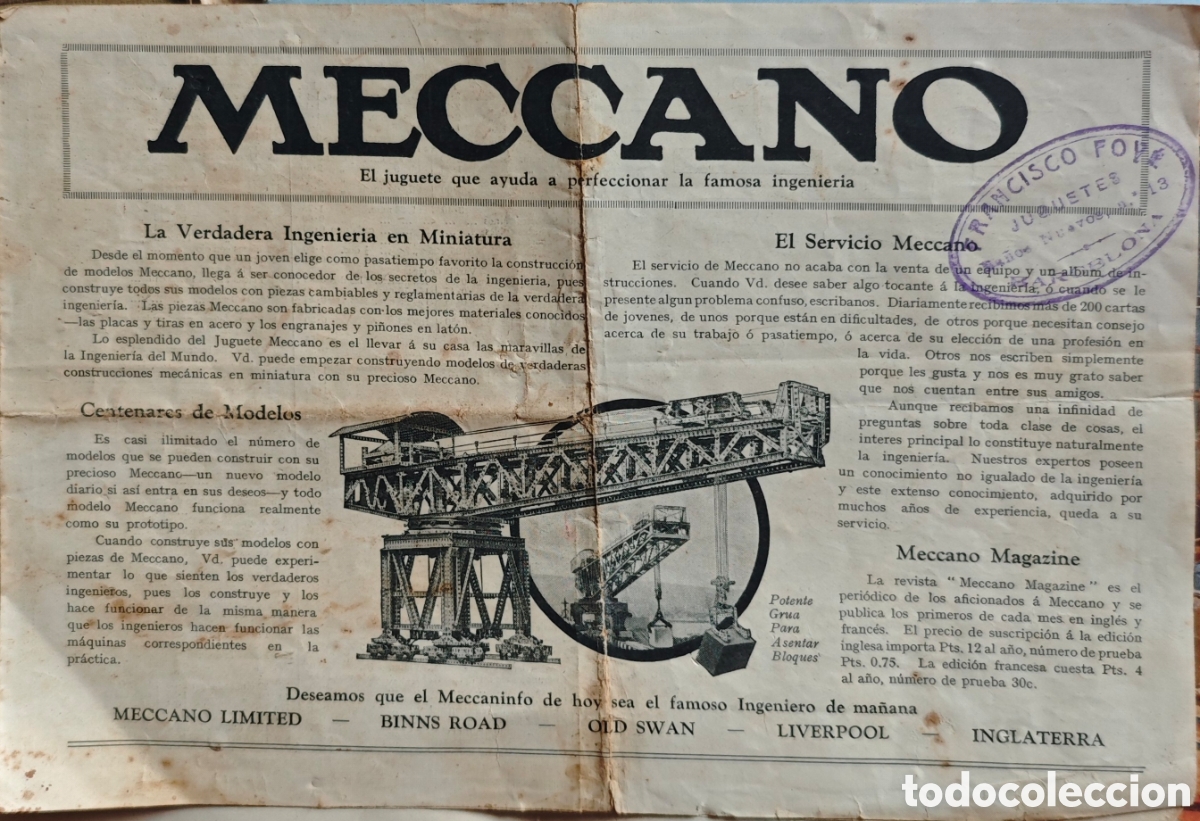 Cat&aacute;logos publicitarios: Raro Folleto Tarifa Meccano y Trenes Hornby - A&ntilde;os 20/30