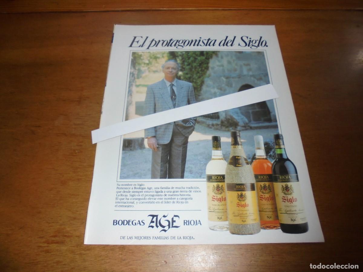 Cat&aacute;logos publicitarios: PUBLICIDAD 1987: BODEGAS AGE, RIOJA. VINO SIGLO.