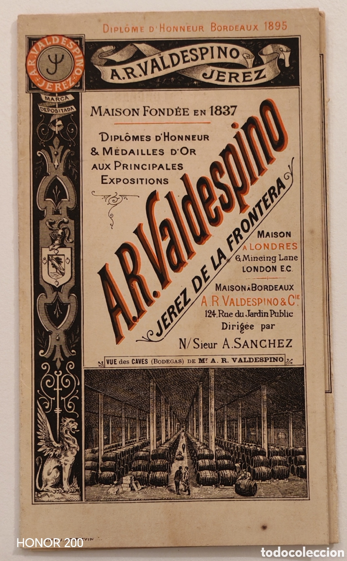 Cat&aacute;logos publicitarios: Folleto Tr&iacute;ptico Publicitario Plano Bodega - A.R. Valdespino - Jerez C.1900