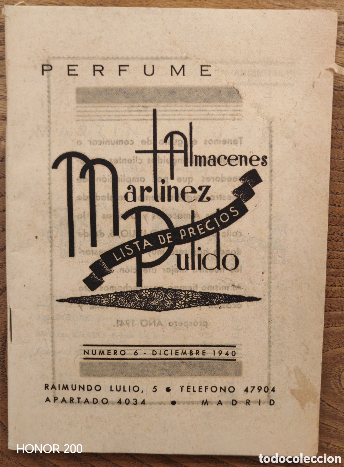 Cat&aacute;logos publicitarios: Catalogo Publicitario. Lista de Precios - Almacenes Perfumer&iacute;a Mart&iacute;nez Pulido - Madrid 1940