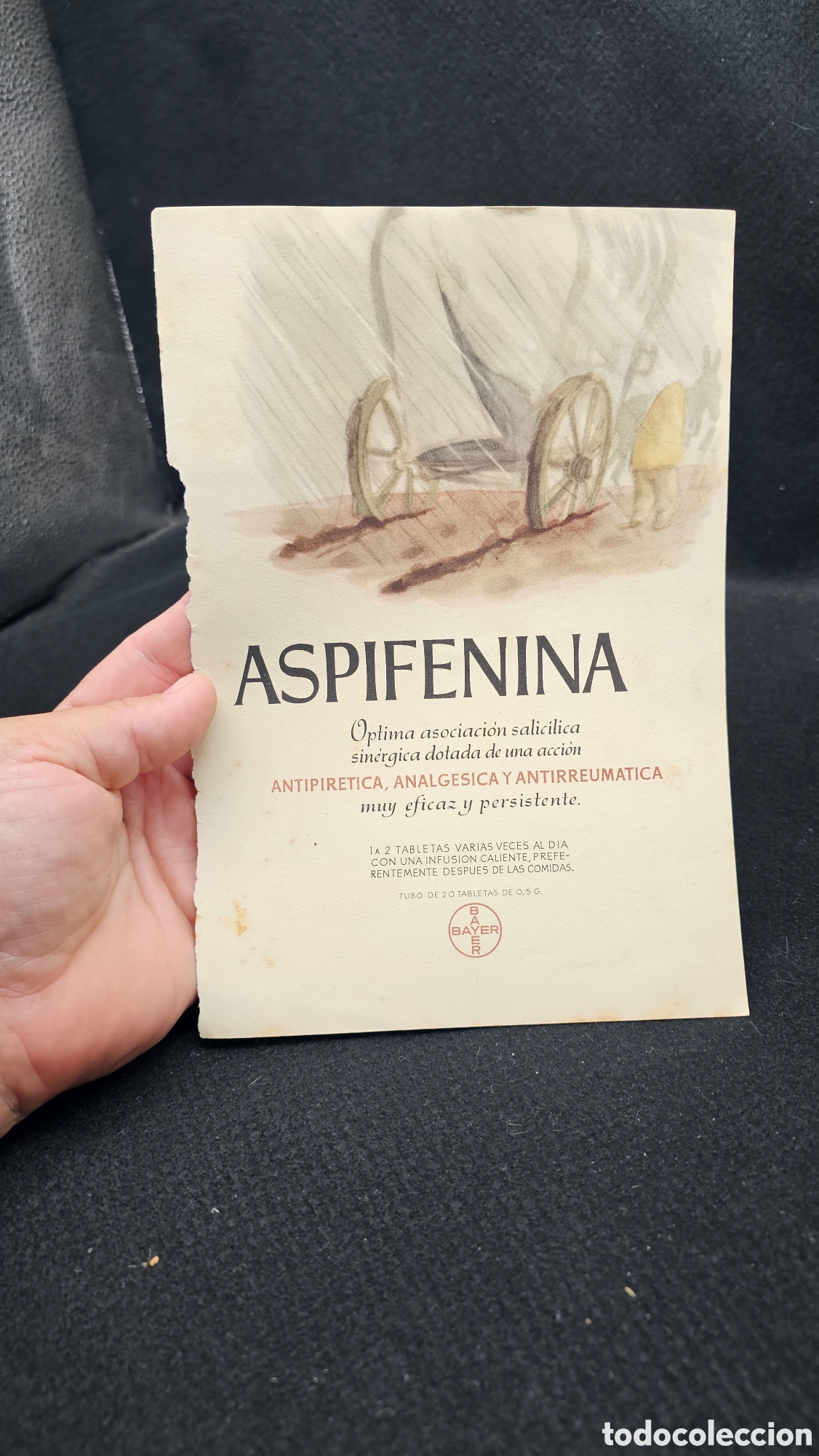 Cat&aacute;logos publicitarios: antiguo folleto publicitario de papel de los laboratorios Bayer medicamento hist&oacute;rico Aspifenina