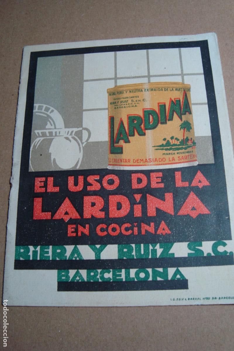 Cat&aacute;logos publicitarios: ANTIGUO FOLLETO RECETAS COCINA IGNACIO DOMENECH. LARDINA RIERA Y RUIZ. BARCELONA