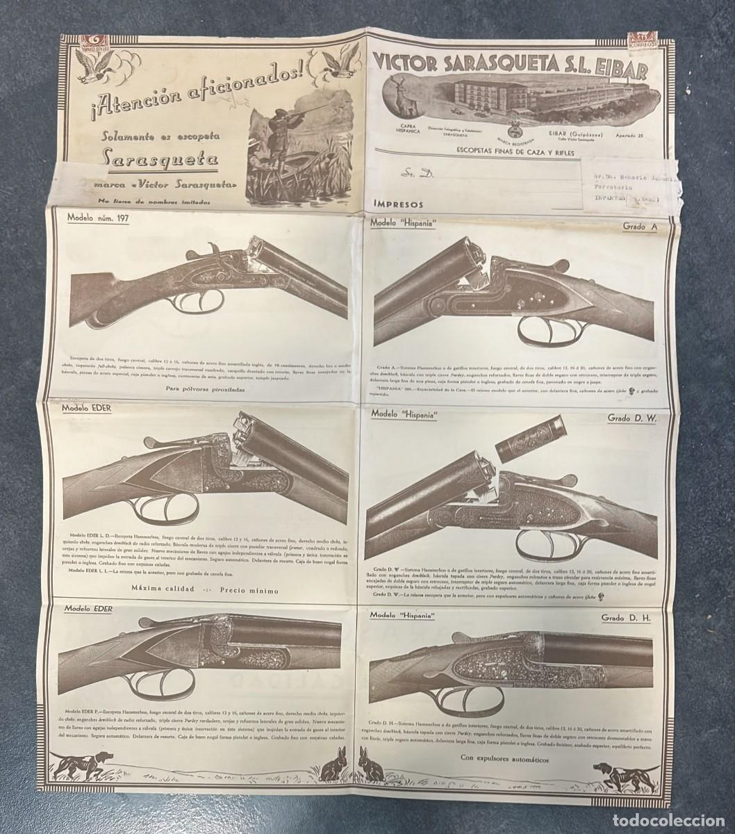 Cat&aacute;logos publicitarios: CATALOGO ANTIGUO DESPLEGABLE DE ESCOPETAS DE CAZA VICTOR SARASQUETA EIBAR 55 X 42 CMS.