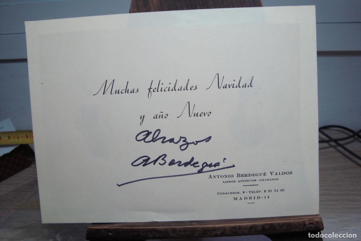 Cat&aacute;logos publicitarios: ANTIGUA TARJETA NAVIDAD ANTONIO BERDEGUE VALDOR. LIBROS ANTIGUOS. MADRID