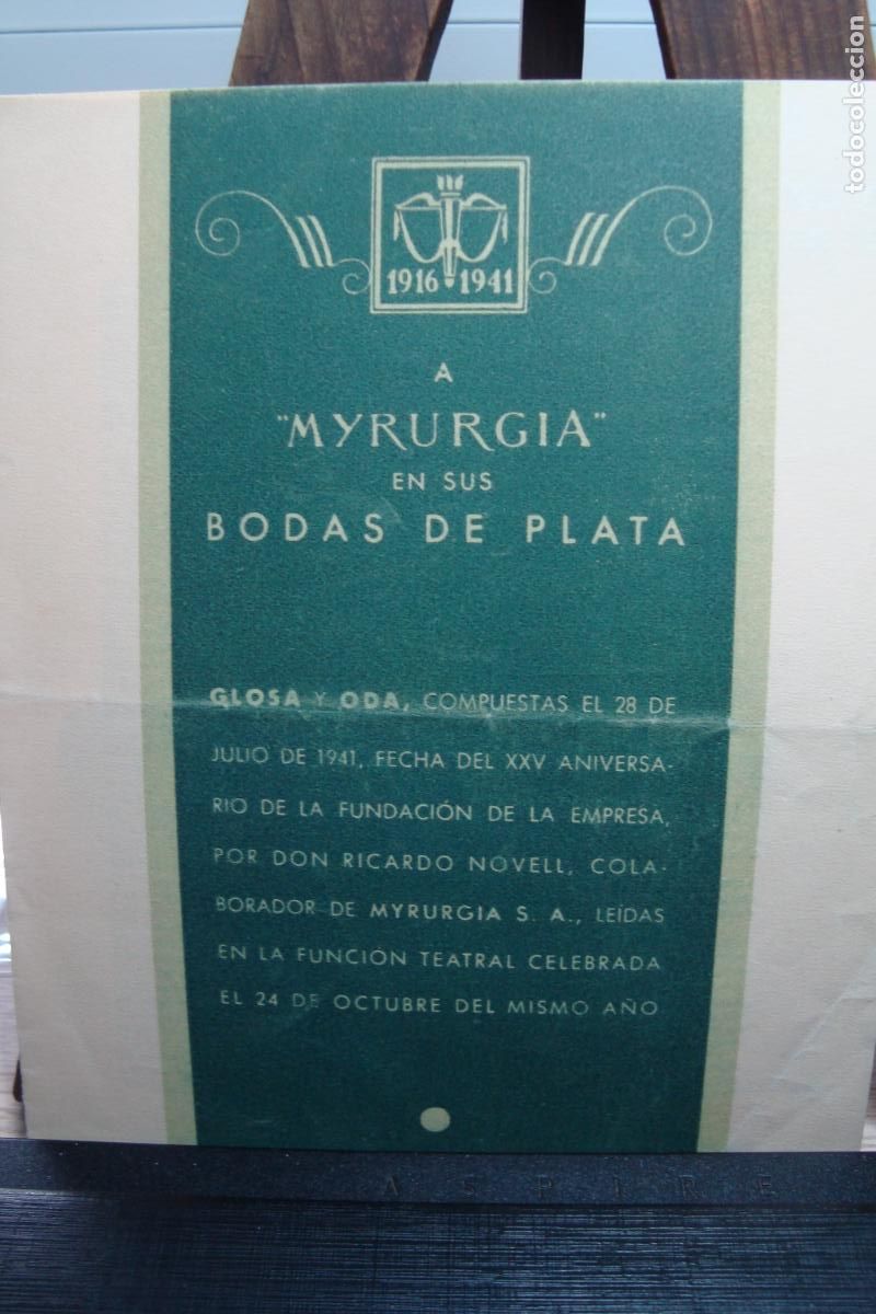Cat&aacute;logos publicitarios: MYRURGIA S.A PERFUMERIA. GLOSA Y ODA BODAS DE PLATA. RICARDO NOVELL 1941