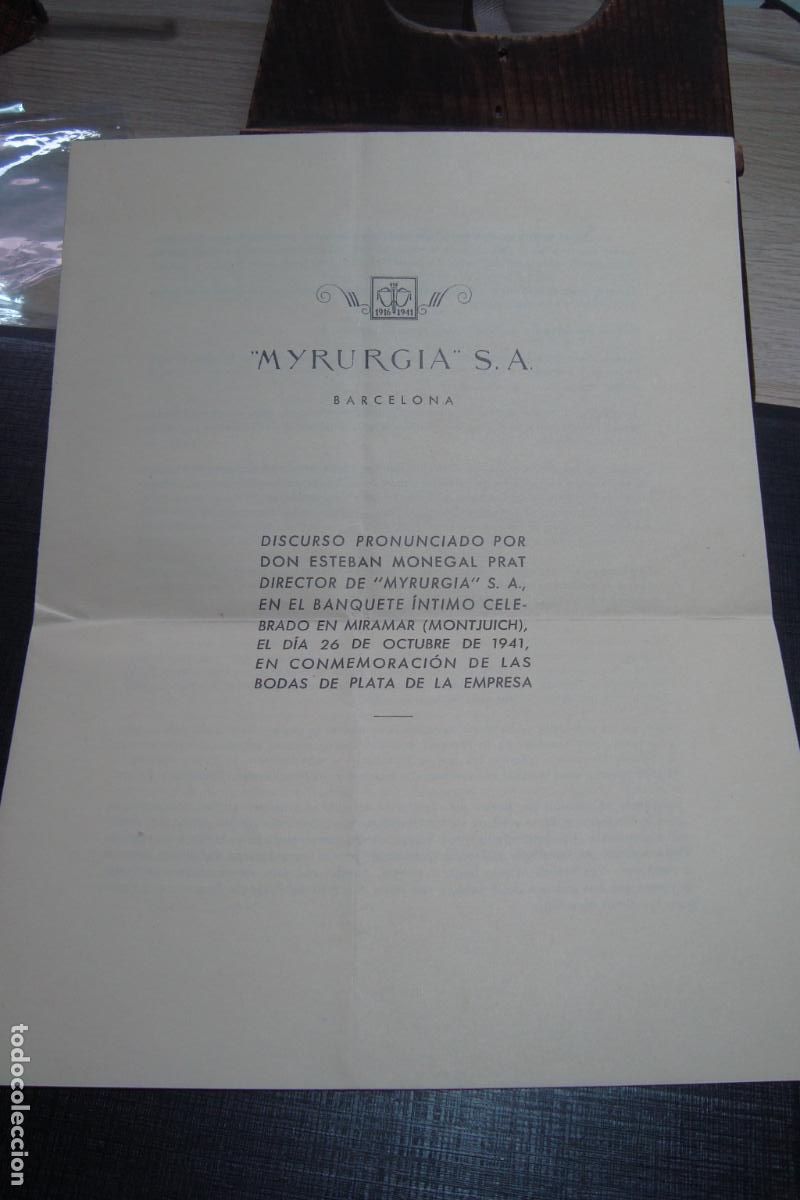 Cat&aacute;logos publicitarios: MYRURGIA S.A FABRICA DE PERFUMERIA BARCELONA 1941. DISCURSO ESTEBAN MONEGAL PRAT