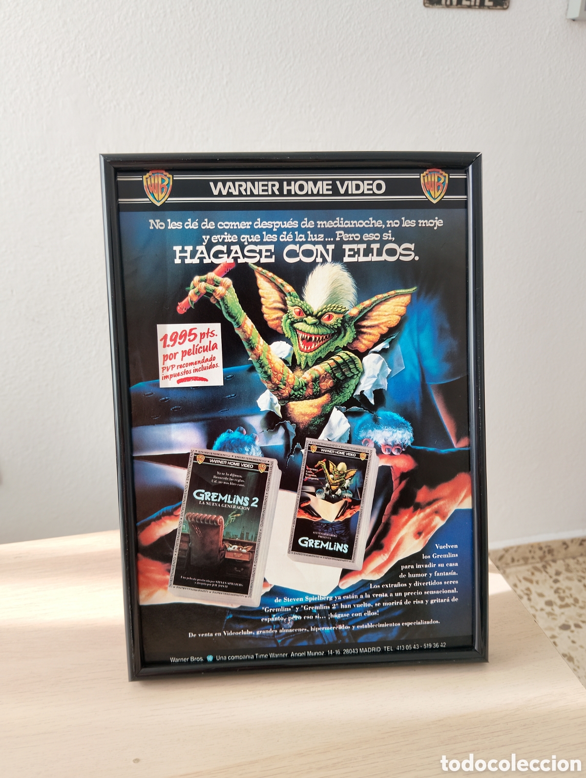 Cat&aacute;logos publicitarios: Gremlins anuncio original vintage enmarcado
