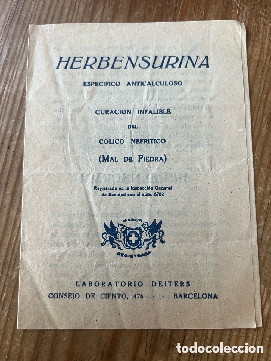 Cat&aacute;logos publicitarios: R32087 PUBLICIDAD PROSPECTO HERBENSURINA LABORATORIO DEITERS MAL DE PIEDRA BARCELONA MEDICINA