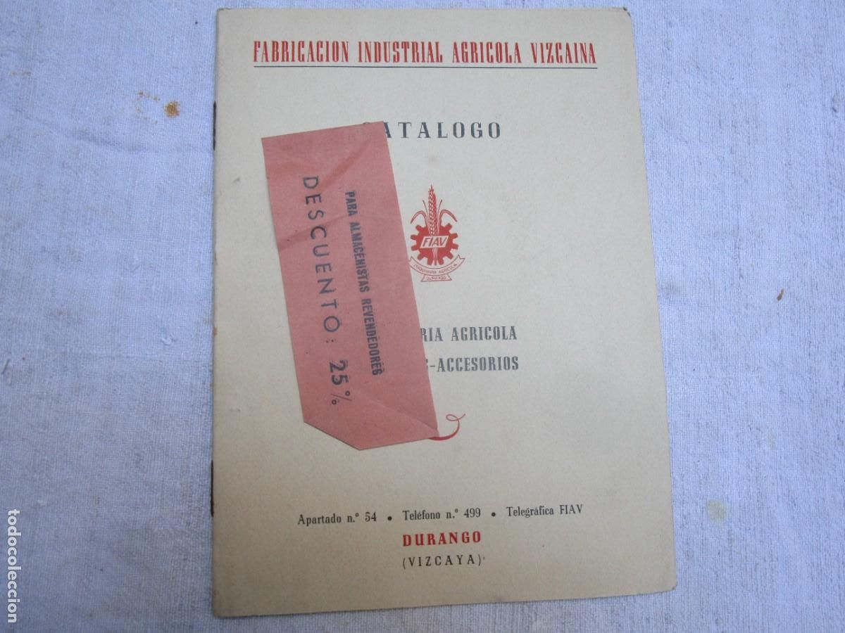 Cat&aacute;logos publicitarios: DURANGO VIZCAYA - CATALOGO FABRIL DE FABRICACION INDUSTRIAL AGRICOLA VIZCAINA S/F APROX 1950. + INFO