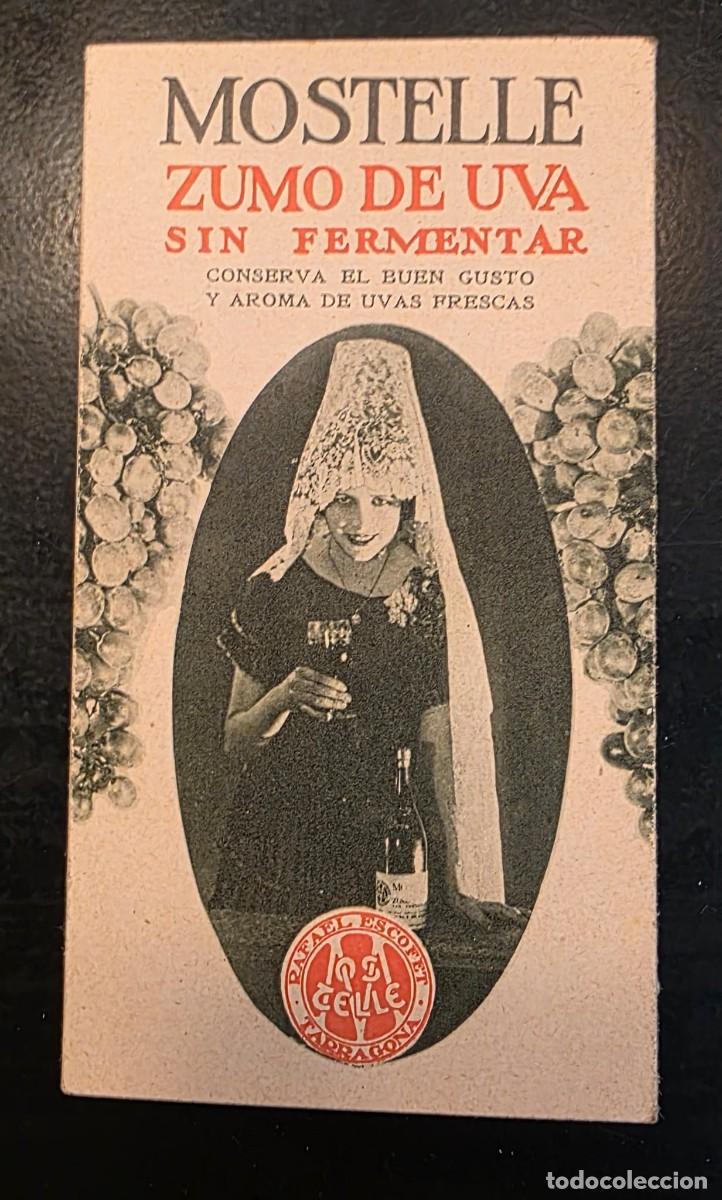 Cat&aacute;logos publicitarios: Antiguo folleto publicitario Mostelle Zumo de Uva sin Fermentar &ndash; Barcelona &ndash; Tr&iacute;ptico vintage
