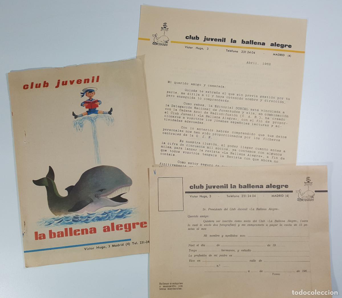 Cat&aacute;logos publicitarios: FOLLETO CLUB JUVENIL LA BALLENA ALEGRE, DONCEL A&Ntilde;OS 60 8 P&Aacute;GINAS + CARTA + FICHA INSCRIPCI&Oacute;N