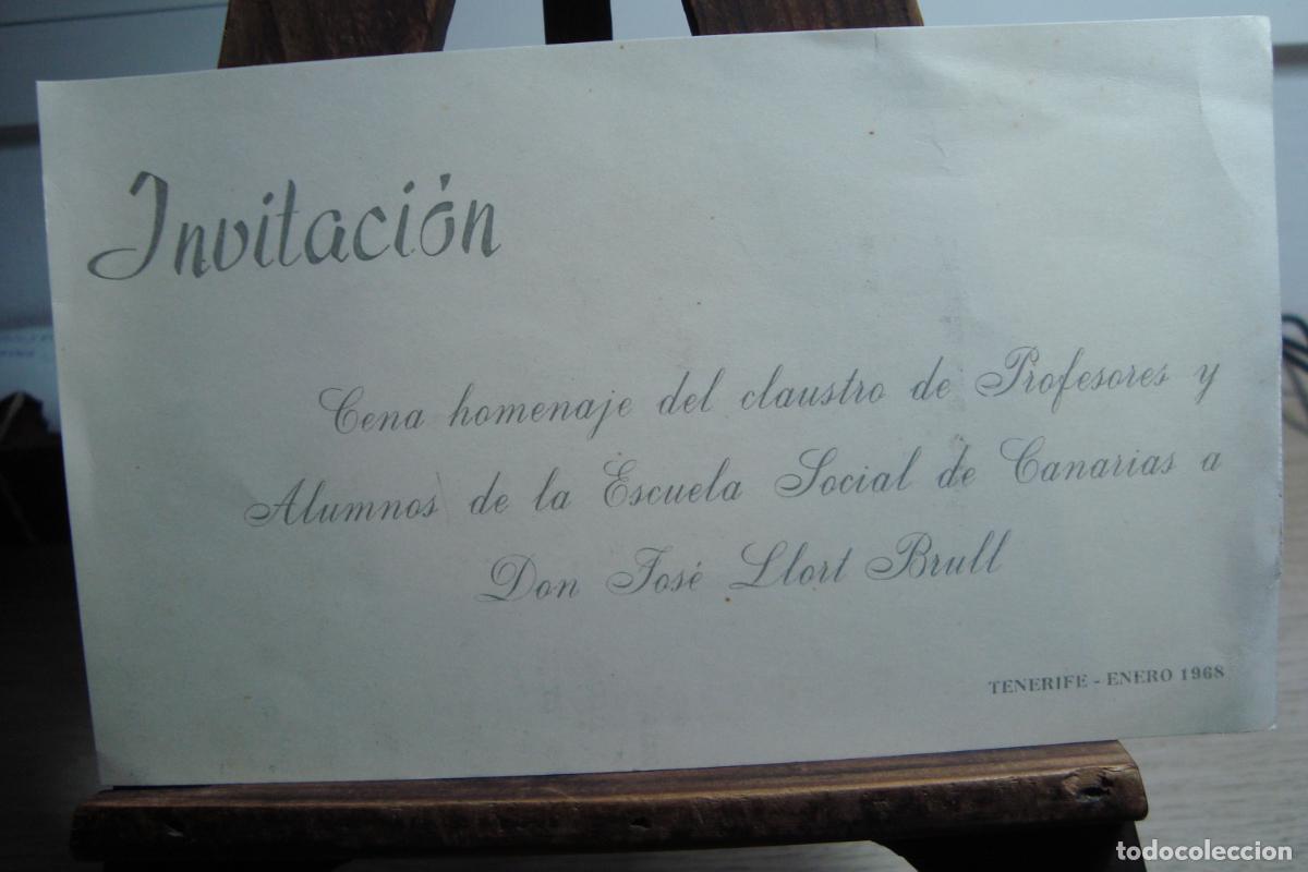 Catalogues publicitaires: ANTIGUA INVITACION HOMENAJE ESCUELA SOCIAL A JOSE LLORT BRULL. TENERIFE 1968