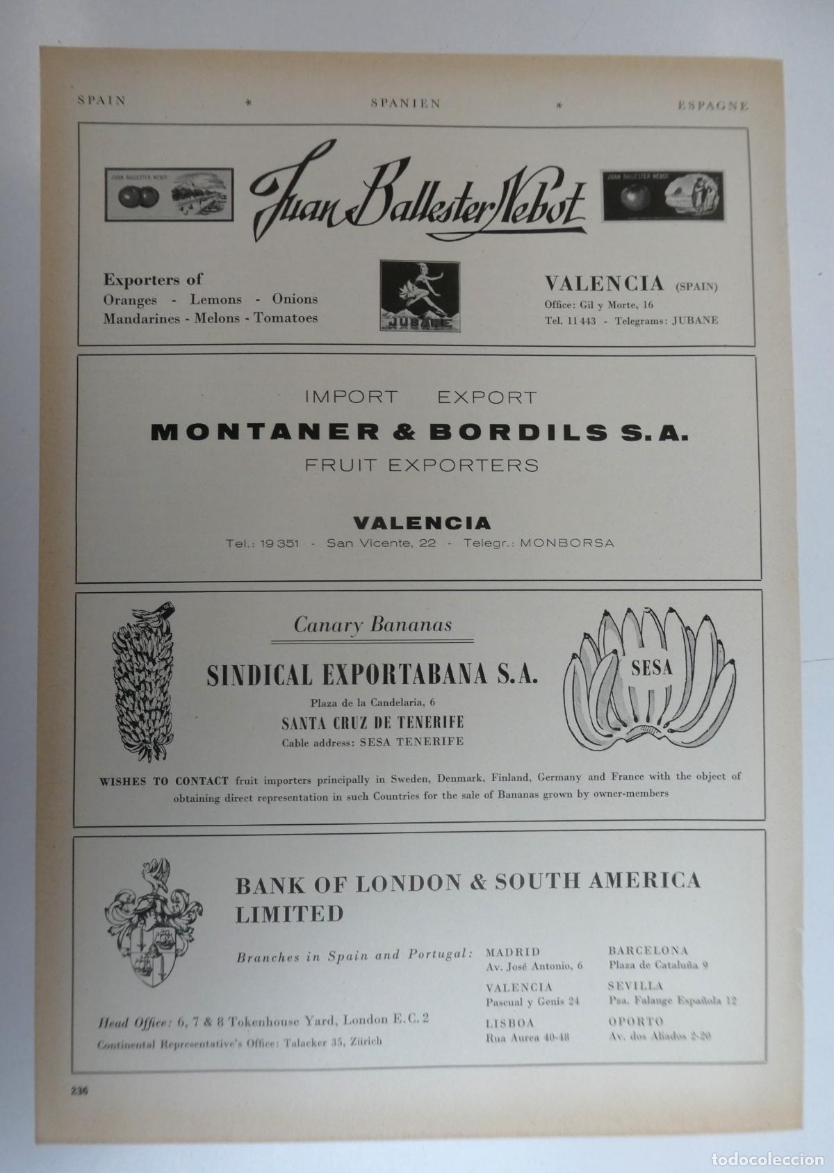 Cat&aacute;logos publicitarios: Recorte publicitario de frutas de Valencia y S.C. de Tenerife, a&ntilde;os 50 mide 20X30 cm