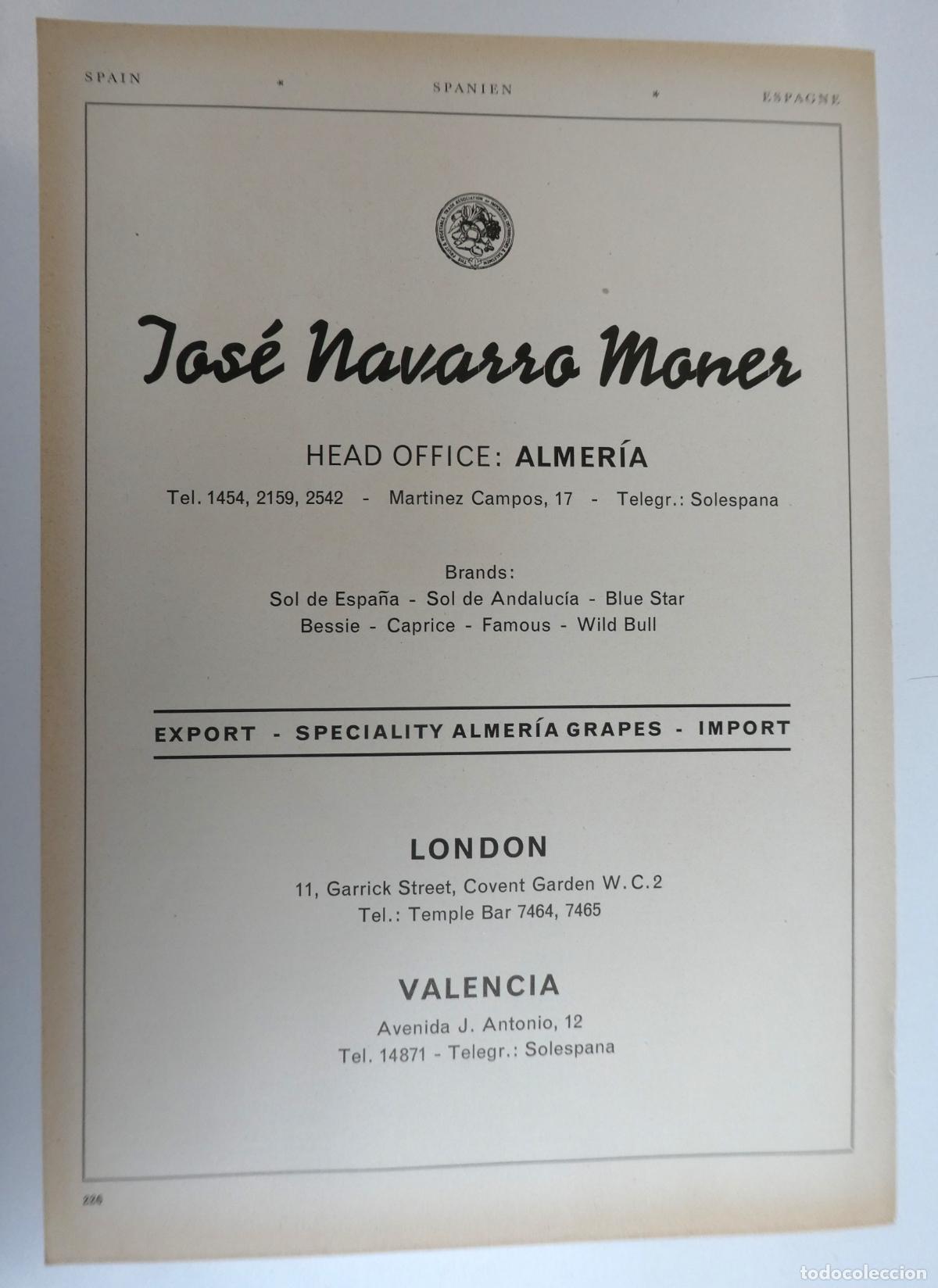 Cat&aacute;logos publicitarios: Recorte publicitario de frutas de Jose Navarro Moner Almeria, a&ntilde;os 50 mide 20X30 cm.