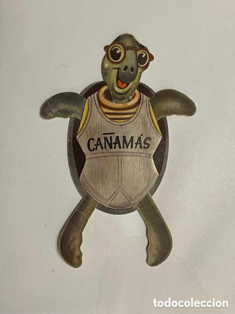 Cat&aacute;logos publicitarios: TORTUGA M&Oacute;VIL PUBLICIDAD TEXTIL CA&Ntilde;AMAS, TROQUELADO, ORIGINAL (h.1940?) 12 x 8 cm