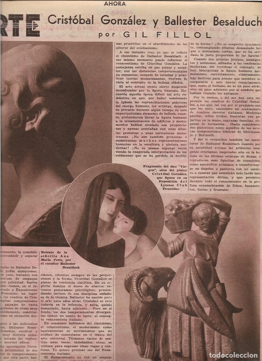 Cat&aacute;logos publicitarios: A&Ntilde;O 1933 RECORTE PRENSA ARTE PINTURA CRISTOBAL GONZALEZ ESCULTURA BALLESTER BESALDUCH