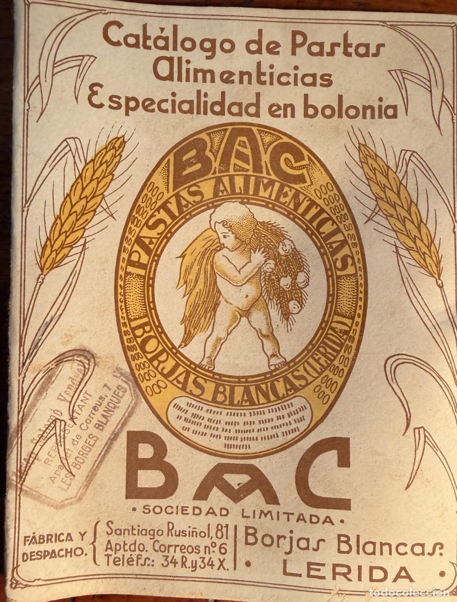 Cat&aacute;logos publicitarios: CATALOGO PASTAS BAC BORJAS BLANCAS LERIDA PRINCIPIO SIGLO XX
