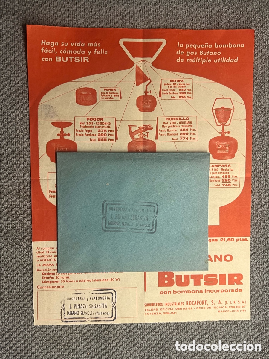 Cat&aacute;logos publicitarios: TABERNES BLANQUES. Droguer&iacute;a L, Pinazo. Haga su vida m&aacute;s f&aacute;cil, c&oacute;moda y feliz con BUTSIR (h.1970?)
