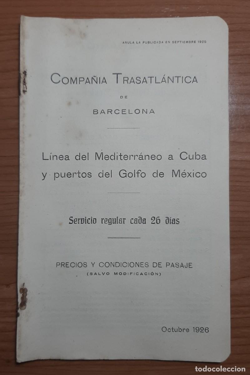 Cat&aacute;logos publicitarios: COMPA&Ntilde;IA TRANSATLANTICA DE BARCELONA LINEA A CUBA Y PUERTOS DEL GOLFO DE MEXICO 1926