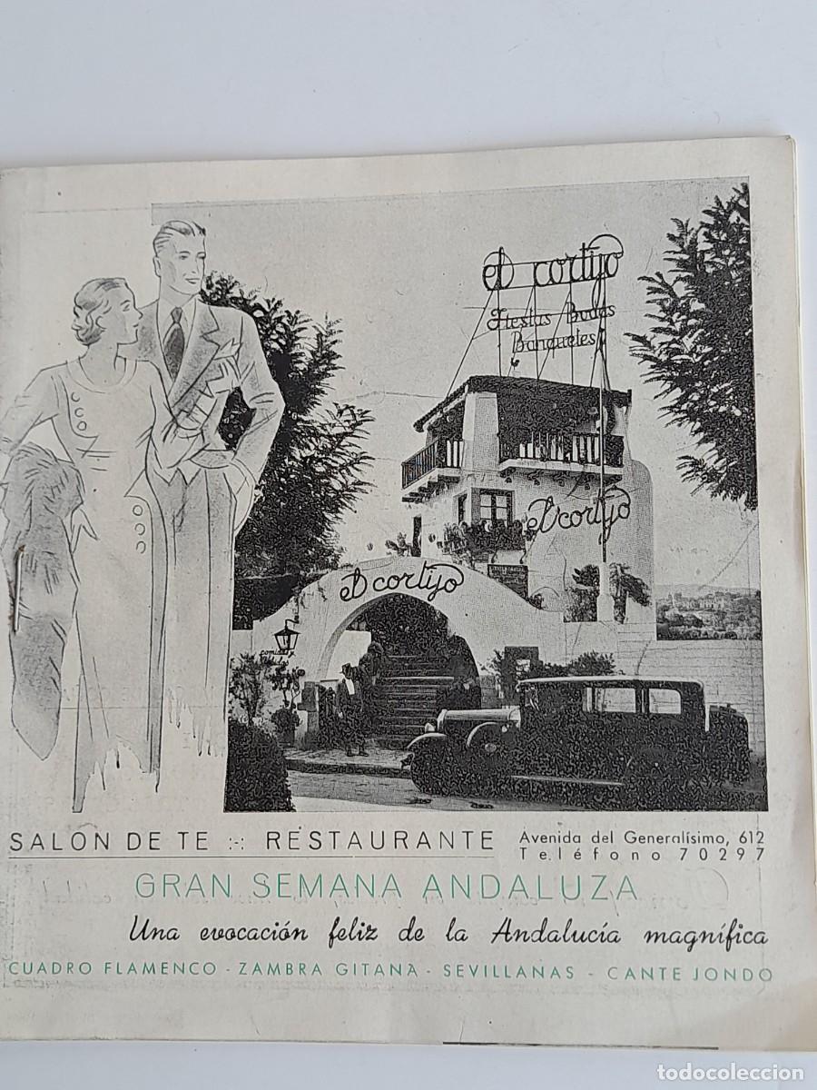 Cat&aacute;logos publicitarios: Folleto publicitario Semana Andaluza 1944 &rdquo;EL CORTIJO&rdquo; Barcelona avda. del Generalisimo 612